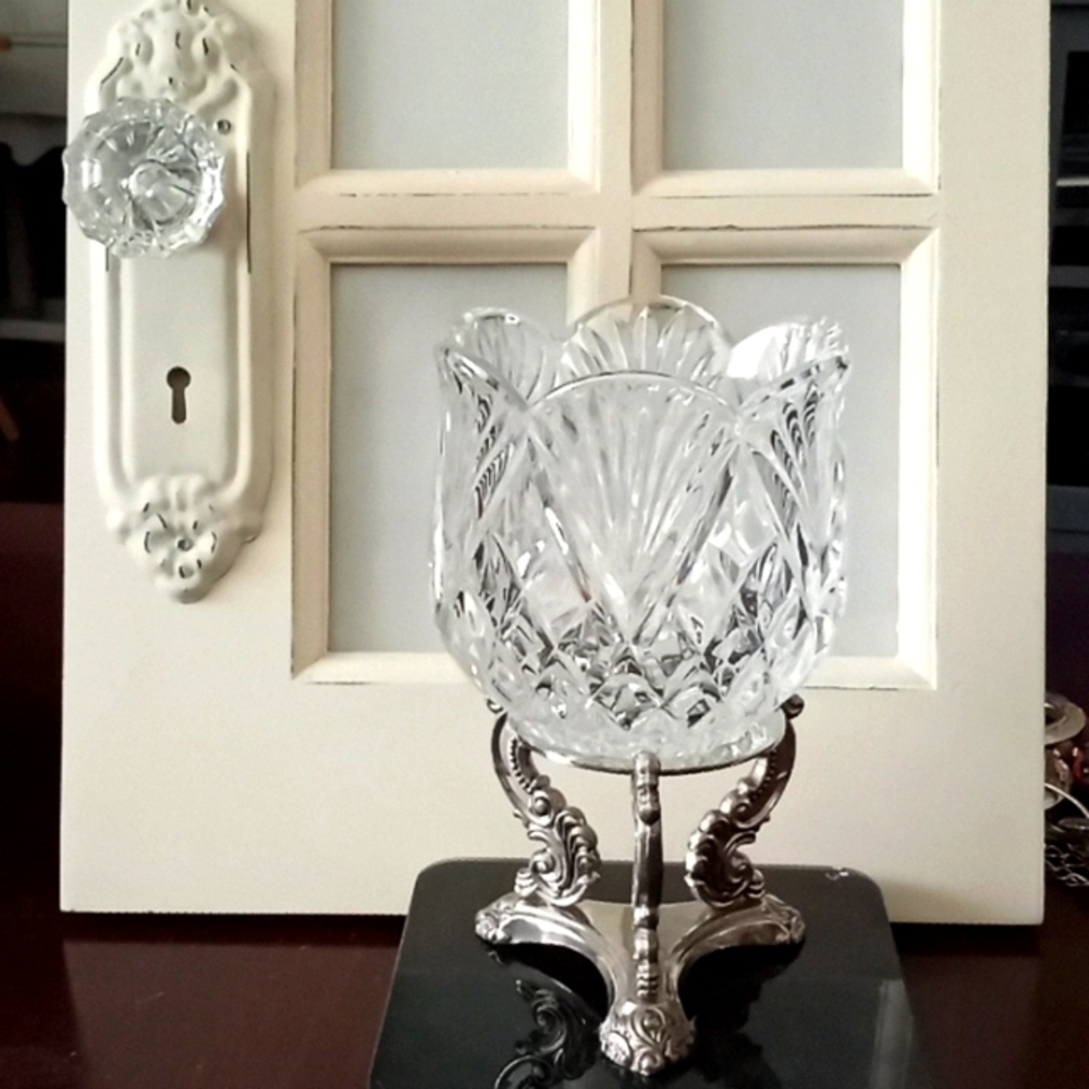 Vintage Shannon crystal candy bowl with Godinger Silver Art Company stand